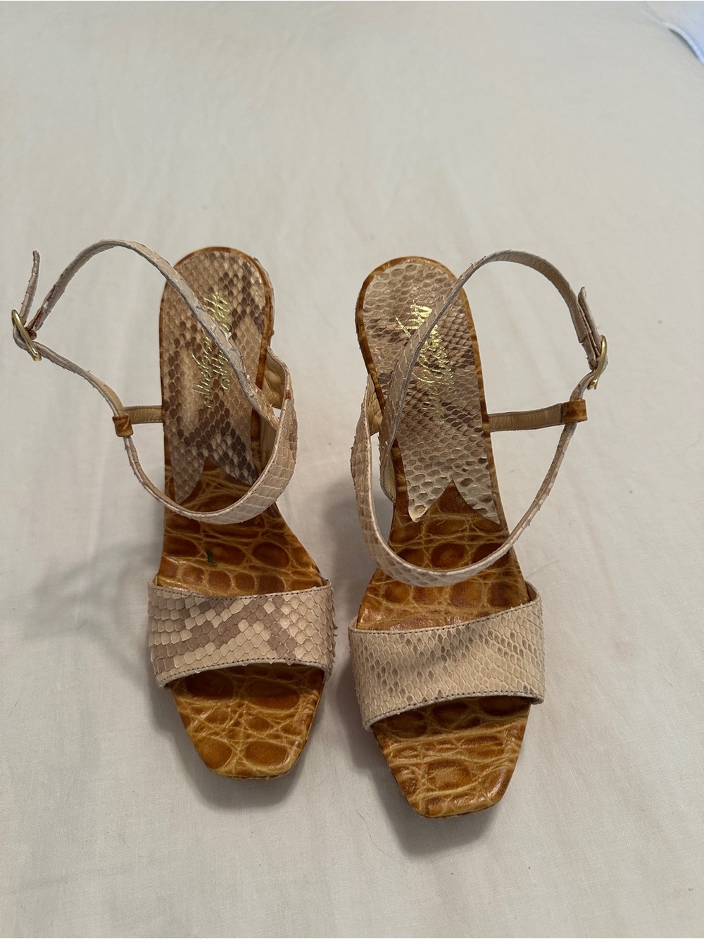Massimo Dutti Beige Snake-Embossed Strap Heels